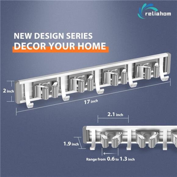 Broom Holder Mop Hanger Wall Mount Metal Organization Garage Storage System - Picture 6 of 7